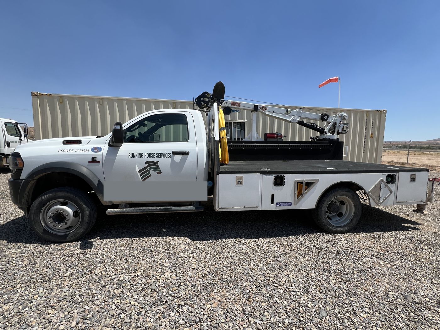 A real Running Horse Services service truck at the yard.